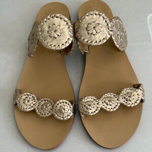 Jack Rogers “Lauren” Flats - Leather Platinum Sandals (Size 8.5M)
